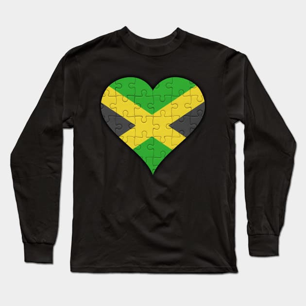 Jamaican Jigsaw Puzzle Heart Design - Gift for Jamaican With Jamaica Roots Long Sleeve T-Shirt by Country Flags